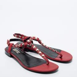 Pre Owned Balenciaga Red Leather Arena Thong Flat Sandals Size 39