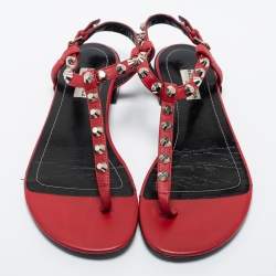 Pre Owned Balenciaga Red Leather Arena Thong Flat Sandals Size 39