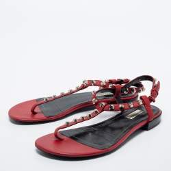 Pre Owned Balenciaga Red Leather Arena Thong Flat Sandals Size 39