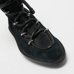Pre Owned Balenciaga Black Suede Lace Up Ankle Boots Size 38