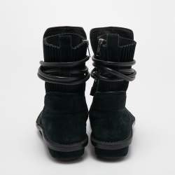 Pre Owned Balenciaga Black Suede Lace Up Ankle Boots Size 38