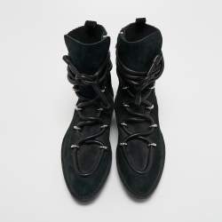 Pre Owned Balenciaga Black Suede Lace Up Ankle Boots Size 38