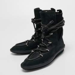 Pre Owned Balenciaga Black Suede Lace Up Ankle Boots Size 38
