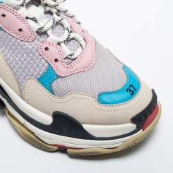 Pre Owned Balenciaga Multicolor Leather And Mesh Triple S Sneakers Size 37