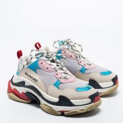 Pre Owned Balenciaga Multicolor Leather And Mesh Triple S Sneakers Size 37