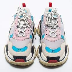 Pre Owned Balenciaga Multicolor Leather And Mesh Triple S Sneakers Size 37