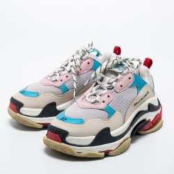 Pre Owned Balenciaga Multicolor Leather And Mesh Triple S Sneakers Size 37