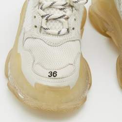 Pre Owned Balenciaga White Leather and Mesh Triple S Clear Low Top Sneakers Size 36