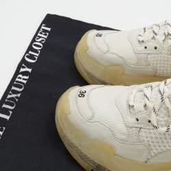 Pre Owned Balenciaga White Leather and Mesh Triple S Clear Low Top Sneakers Size 36