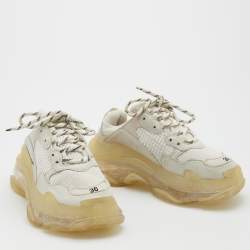 Pre Owned Balenciaga White Leather and Mesh Triple S Clear Low Top Sneakers Size 36