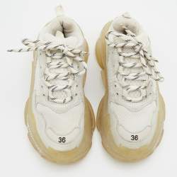 Pre Owned Balenciaga White Leather and Mesh Triple S Clear Low Top Sneakers Size 36