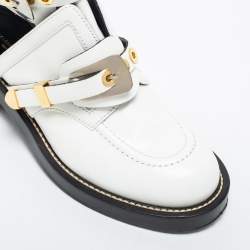 Pre Owned Balenciaga White Leather Ceinture Ankle Boots Size 39.5