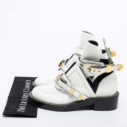 Pre Owned Balenciaga White Leather Ceinture Ankle Boots Size 39.5