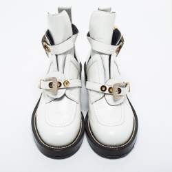 Pre Owned Balenciaga White Leather Ceinture Ankle Boots Size 39.5