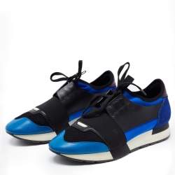 Balenciaga Multicolor Leather and  Mesh Race Runner Sneakers Size 38