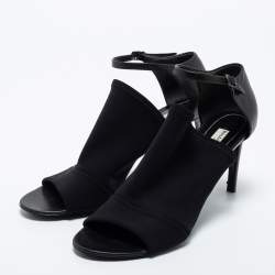 Pre Owned Balenciaga Black Leather and Fabric Glove Sandals Size 41