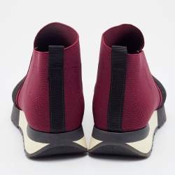 مملوكة مسبقًا Balenciaga Black/Burgundy Mesh and Elastic Race Runner Sneakers Size 36