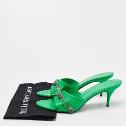 Balenciaga Neon Green Leather Cagole Slide Sandals Size 39