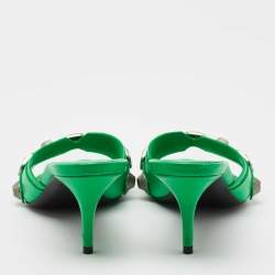Balenciaga Neon Green Leather Cagole Slide Sandals Size 39