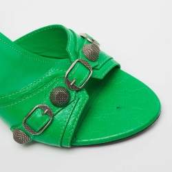 Balenciaga Neon Green Leather Cagole Slide Sandals Size 39