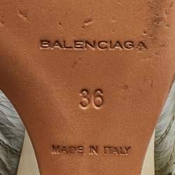 Balenciaga Green Brogue Leather Strappy Wedge Sandals Size 36