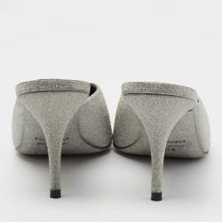 Pre Owned Balenciaga Silver Glitter Knife Pointed Toe Mules Size 37.5