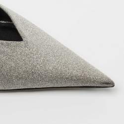 Pre Owned Balenciaga Silver Glitter Knife Pointed Toe Mules Size 37.5