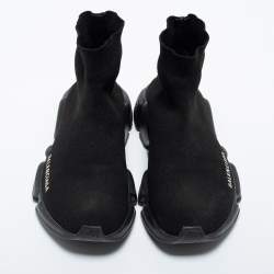 Pre Owned Balenciaga Black Knit Fabric Speed Trainer Sneakers Size 38