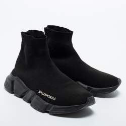 Pre Owned Balenciaga Black Knit Fabric Speed Trainer Sneakers Size 38