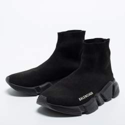 Pre Owned Balenciaga Black Knit Fabric Speed Trainer Sneakers Size 38