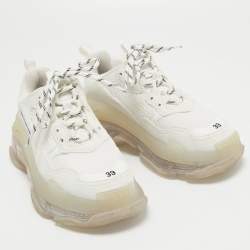 Balenciaga White Faux Leather and Mesh Triple S Sneakers Size 39