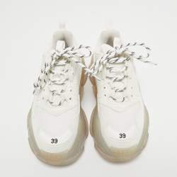Balenciaga White Faux Leather and Mesh Triple S Sneakers Size 39