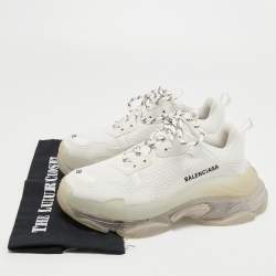 Balenciaga White Faux Leather and Mesh Triple S Sneakers Size 39
