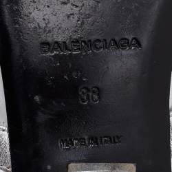 Pre Owned Balenciaga Metallic Silver Leather Arena Giant Slide Flat Sandals Size 38