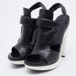 Pre Owned Balenciaga Black Leather Slingback Sandals Size 38.5