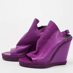 Pre Owned Balenciaga Purple Leather Glove Wedge Sandals Size 39