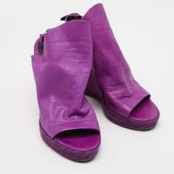 Pre Owned Balenciaga Purple Leather Glove Wedge Sandals Size 39