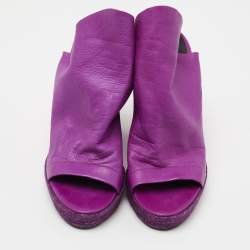 Pre Owned Balenciaga Purple Leather Glove Wedge Sandals Size 39