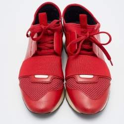 مملوكة مسبقًا Balenciaga Red Leather and Mesh Race Runner Low Top Sneakers Size 37