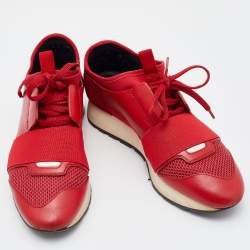 مملوكة مسبقًا Balenciaga Red Leather and Mesh Race Runner Low Top Sneakers Size 37