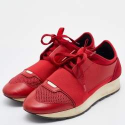 مملوكة مسبقًا Balenciaga Red Leather and Mesh Race Runner Low Top Sneakers Size 37