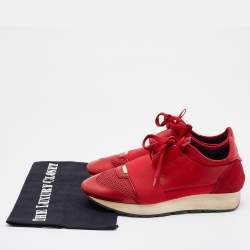 مملوكة مسبقًا Balenciaga Red Leather and Mesh Race Runner Low Top Sneakers Size 37