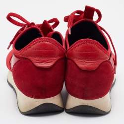 مملوكة مسبقًا Balenciaga Red Leather and Mesh Race Runner Low Top Sneakers Size 37