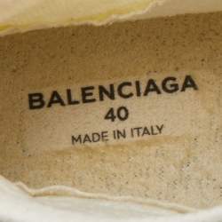 Pre Owned Balenciaga Off White Knit Fabric Speed Lace Up High Top Sneakers Size 40