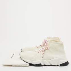 Pre Owned Balenciaga Off White Knit Fabric Speed Lace Up High Top Sneakers Size 40