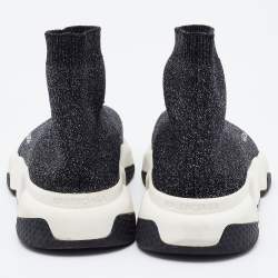 Pre Owned Balenciaga Black Shimmer Knit Fabric Speed Trainer Slip On Sneakers Size 38