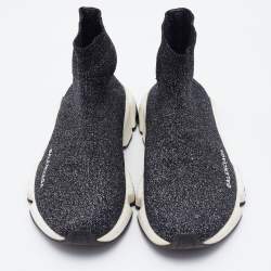 Pre Owned Balenciaga Black Shimmer Knit Fabric Speed Trainer Slip On Sneakers Size 38