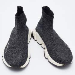 Pre Owned Balenciaga Black Shimmer Knit Fabric Speed Trainer Slip On Sneakers Size 38