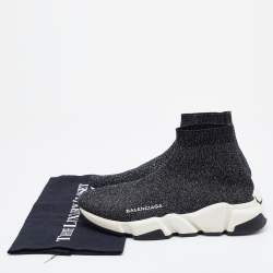 Pre Owned Balenciaga Black Shimmer Knit Fabric Speed Trainer Slip On Sneakers Size 38
