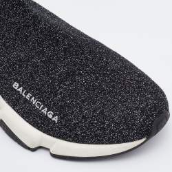 Pre Owned Balenciaga Black Shimmer Knit Fabric Speed Trainer Slip On Sneakers Size 38